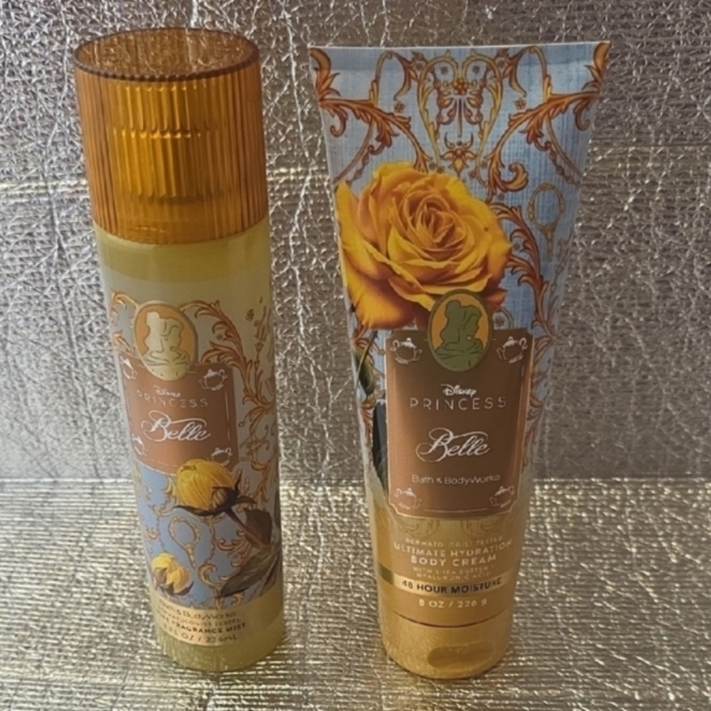 Bath & Body Works Disney Princess Belle Yellow & Blue Rose Body Cream & Mist Set